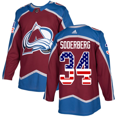 Adidas Avalanche #34 Carl Soderberg Burgundy Home Authentic USA Flag Stitched NHL Jersey - Click Image to Close